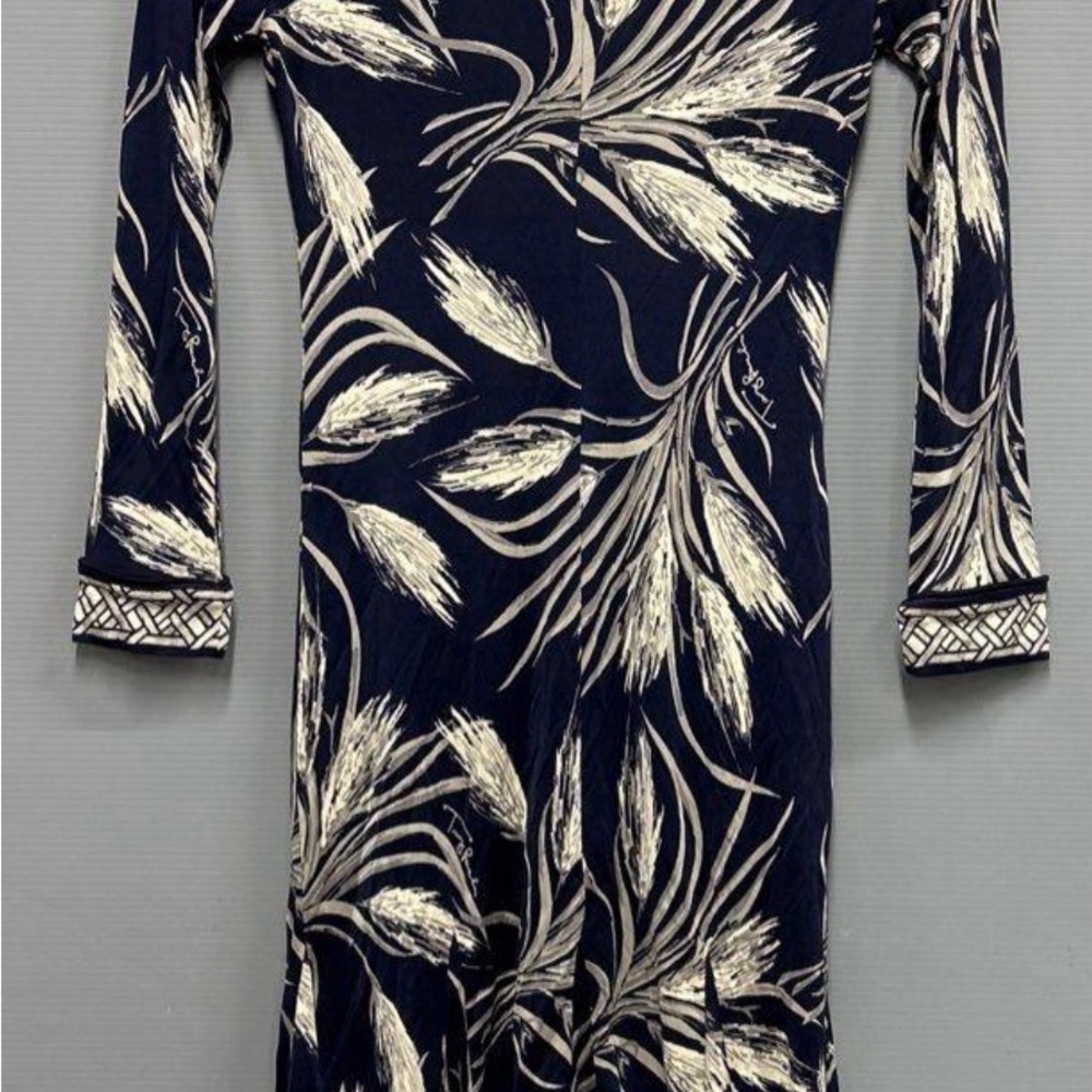 Tory Burch Navy and Cream Floral Long Sleeve Dress